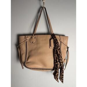 Coach Tatum Leather Tote Whiplash Handbag Purse Chain Detail Tan Shoulder F34398